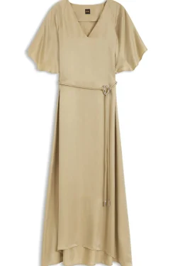 Kleid mit V-Ausschnitt und schmalem Gürtel mit Schließe