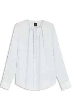 Kragenlose Regular-Fit Bluse aus Stretch-Seide
