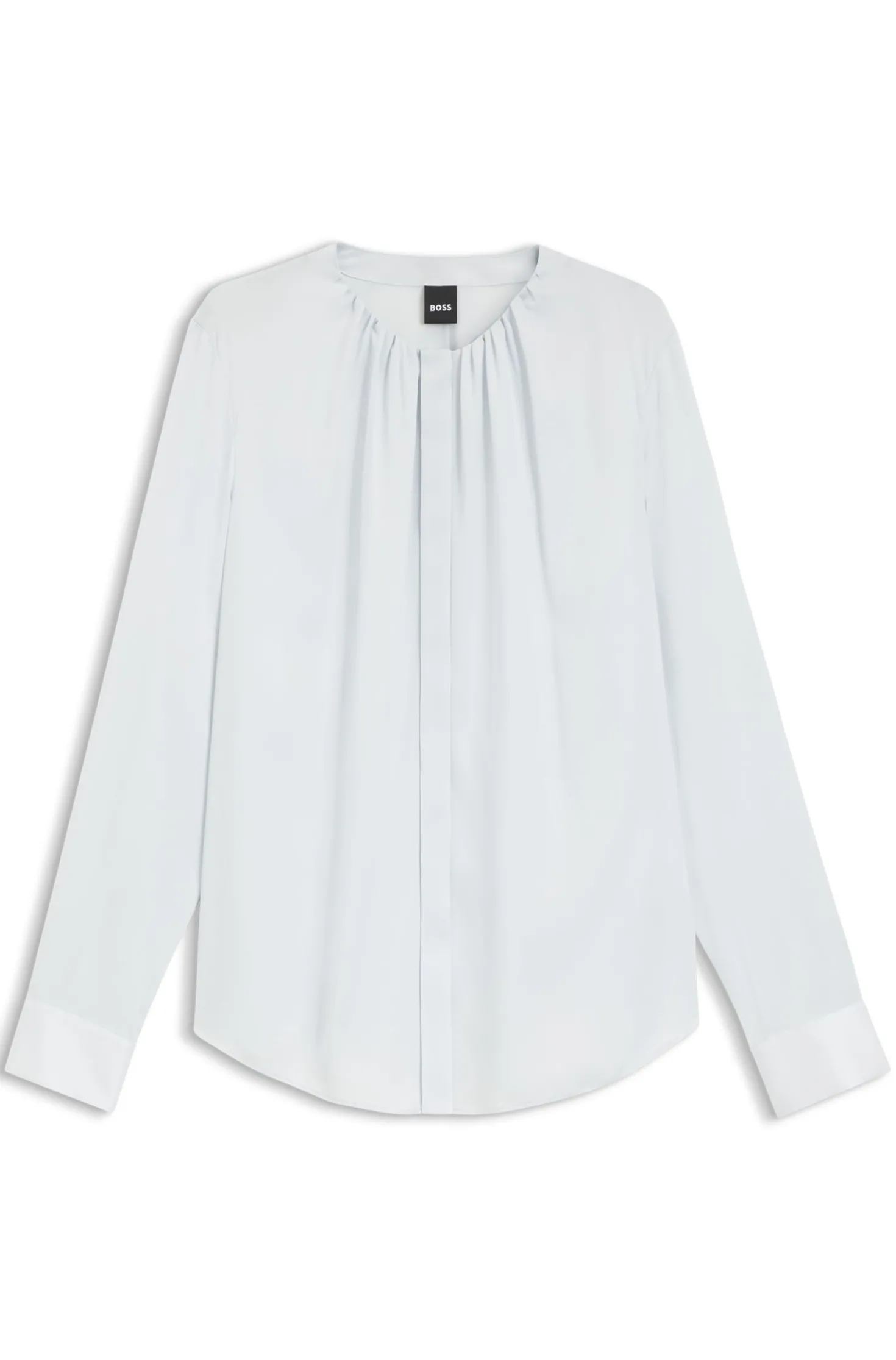 Kragenlose Regular-Fit Bluse aus Stretch-Seide