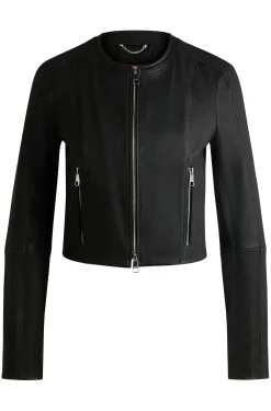 Kragenlose Slim-Fit Lederjacke