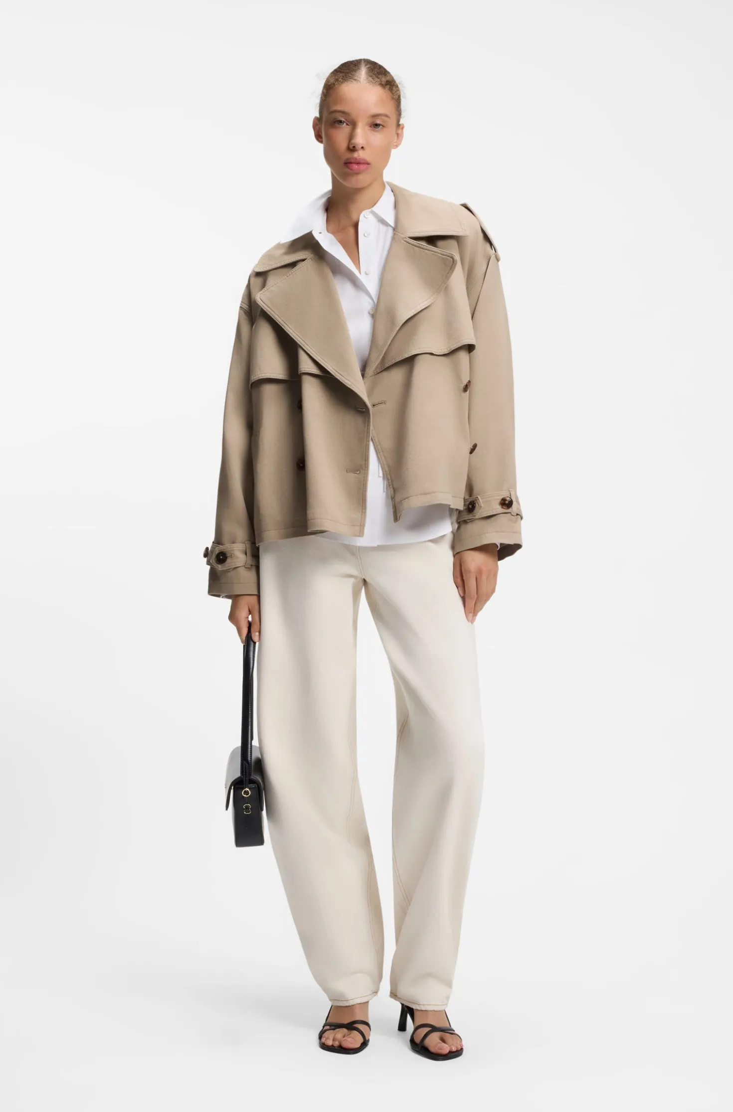 Kurze Trench-Jacke aus Baumwolle und Leinen