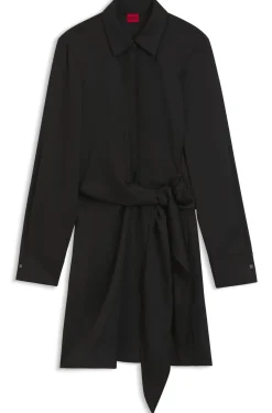 Langarm-Wickelkleid aus Satin mit Stacked-Logo