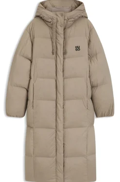 Lange Daunenjacke mit Kapuze und Stack-Logo-Print