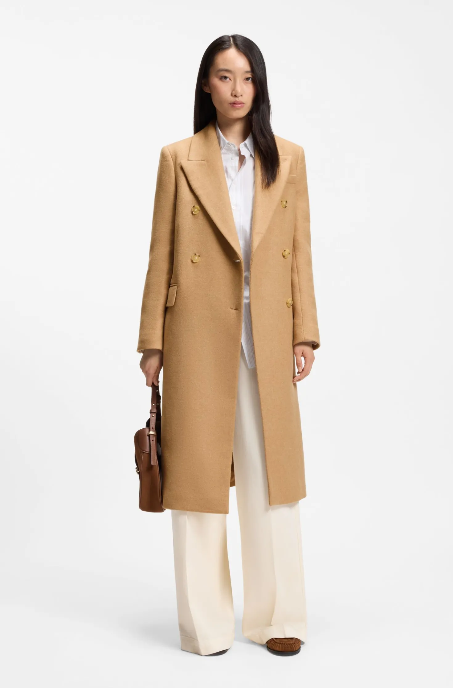 Langer Twill-Mantel mit zweireihiger Knopfleiste