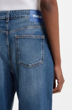 Lange Straight-Fit Jeans aus blauem Stretch-Denim