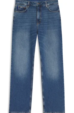 Lange Straight-Fit Jeans aus blauem Stretch-Denim