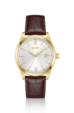 Langford Uhr mit silberweißem Zifferblatt und geprägtem Lederarmband