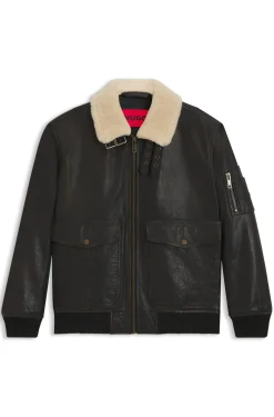 Lederjacke im Aviator-Stil mit Kragen in Fell-Optik