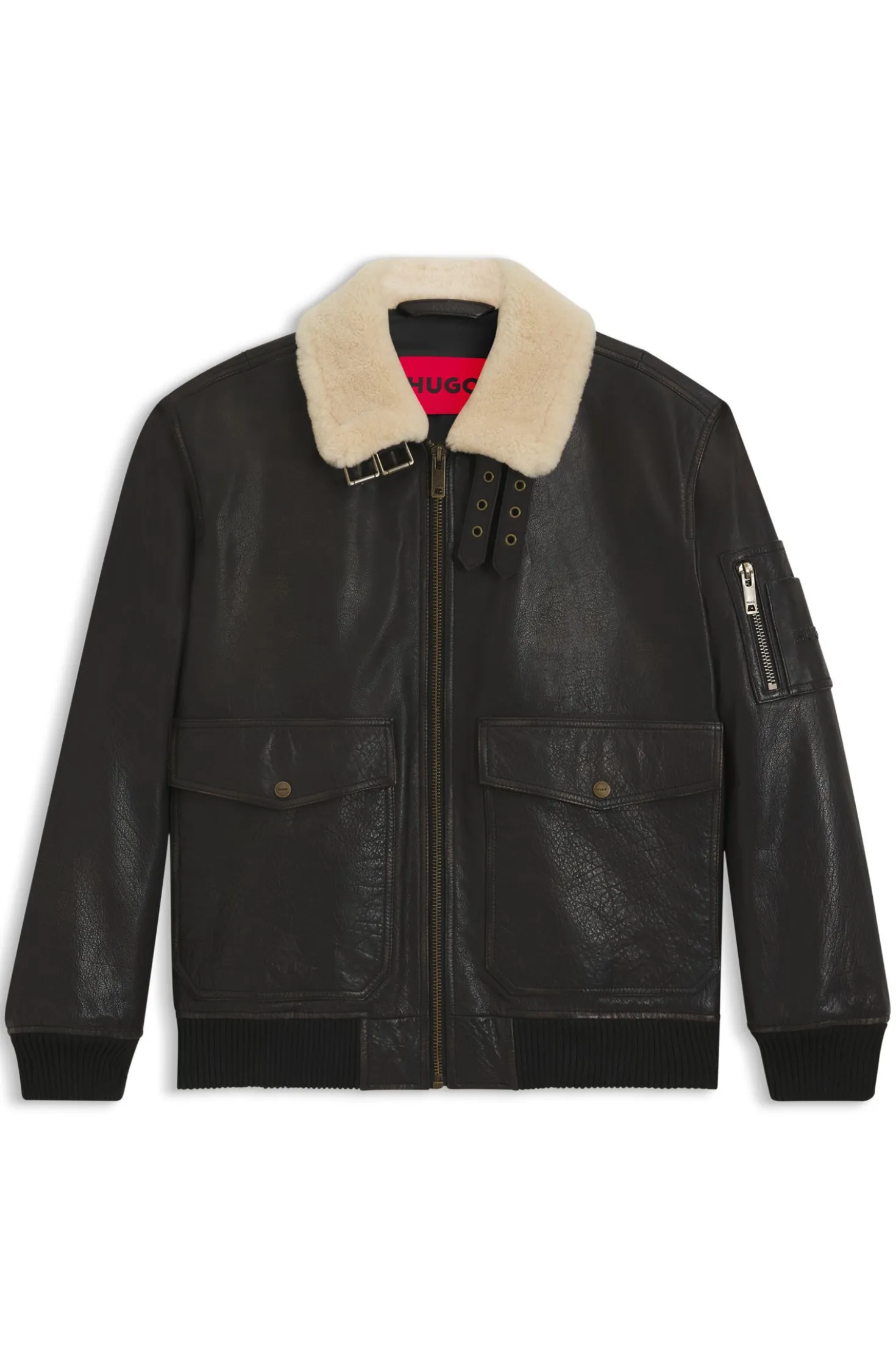 Lederjacke im Aviator-Stil mit Kragen in Fell-Optik
