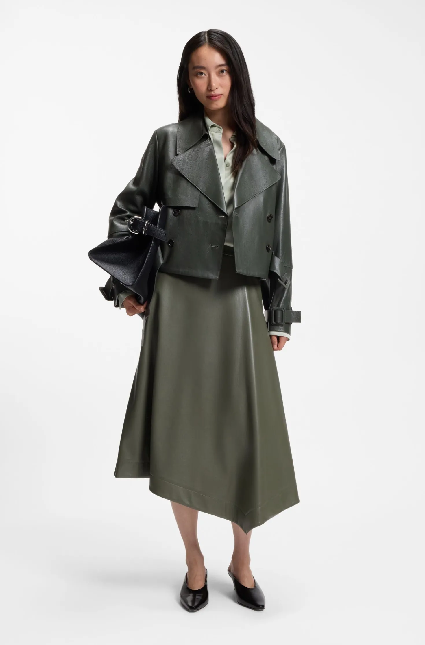 Lederjacke im Trenchcoat-Stil