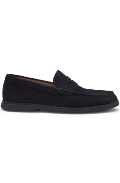 Loafer aus Veloursleder mit Pennyloafer-Besatz und Logo