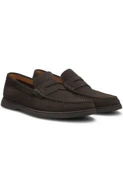 Loafer aus Veloursleder mit Pennyloafer-Besatz und Logo