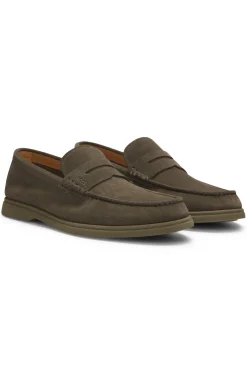 Loafer aus Veloursleder mit Pennyloafer-Besatz und Logo