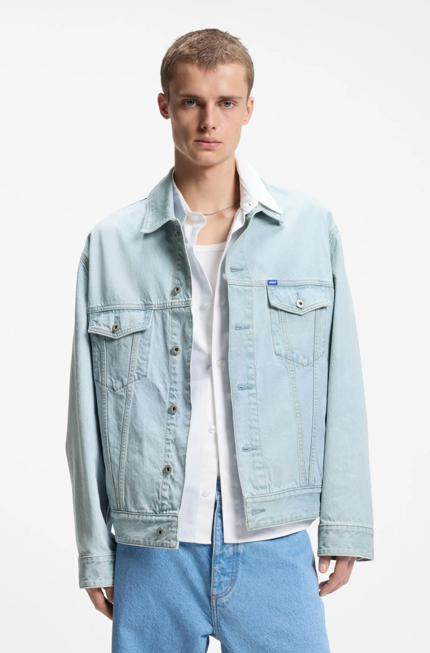 Loose-Fit Jacke aus Denim in Vintage-Blau