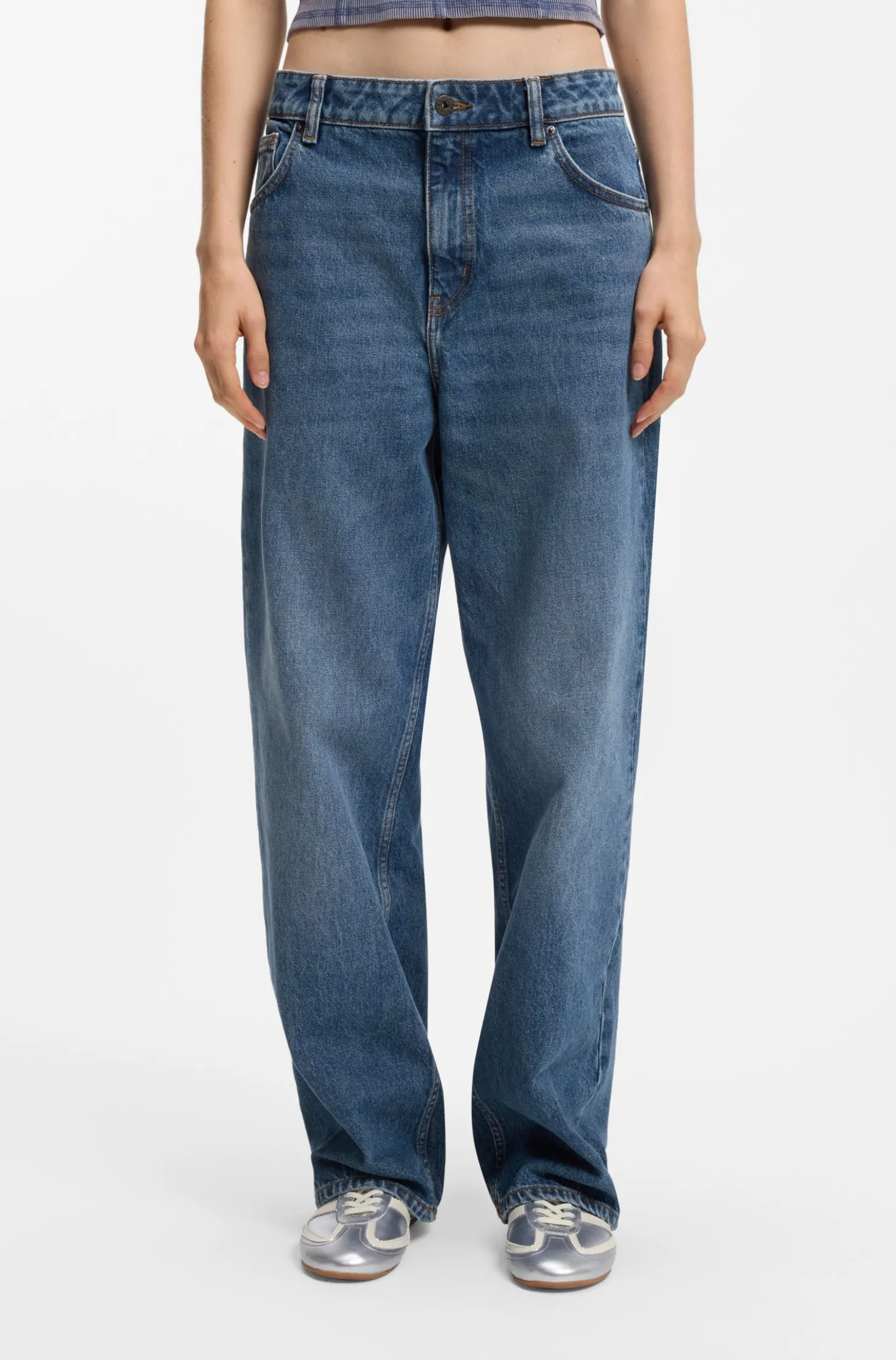 Loose-Fit Jeans aus gewaschenem blauem Denim