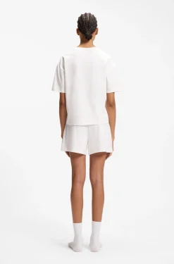Loungewear-T-Shirt aus Stretch-Gewebe mit Logo-Label