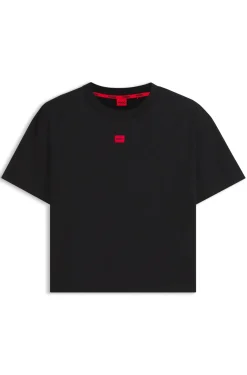 Loungewear-T-Shirt aus Stretch-Gewebe mit Logo-Label