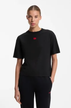 Loungewear-T-Shirt aus Stretch-Gewebe mit Logo-Label