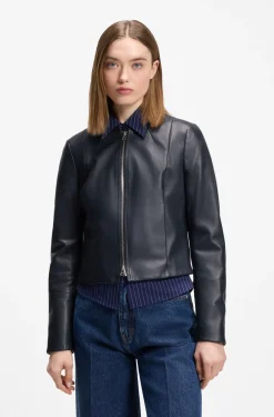 Lässige Slim-Fit Lederjacke mit Stehkragen
