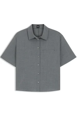 Melierte Cropped-Bluse aus Schurwolle