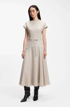 Meliertes Maxikleid aus Flanell mit Gürtel