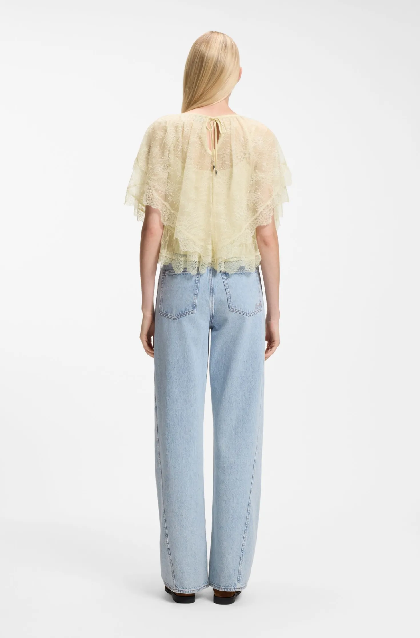 Mini-Cape-Bluse mit Spitzenbesätzen