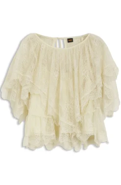 Mini-Cape-Bluse mit Spitzenbesätzen