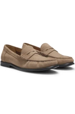 Mokassins aus Veloursleder mit Pennyloafer-Detail und geprägtem Logo