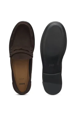 Mokassins aus Veloursleder mit Pennyloafer-Detail und geprägtem Logo