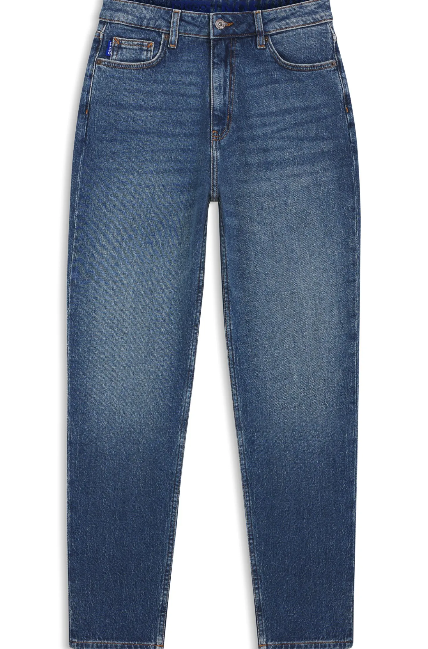 Mom Jeans aus mittelblauem Stretch-Denim