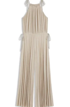 Neckholder-Jumpsuit aus glänzendem Jersey mit Plissee-Falten