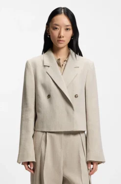 Oversized Blazer aus Fischgrät-Leinen-Mix