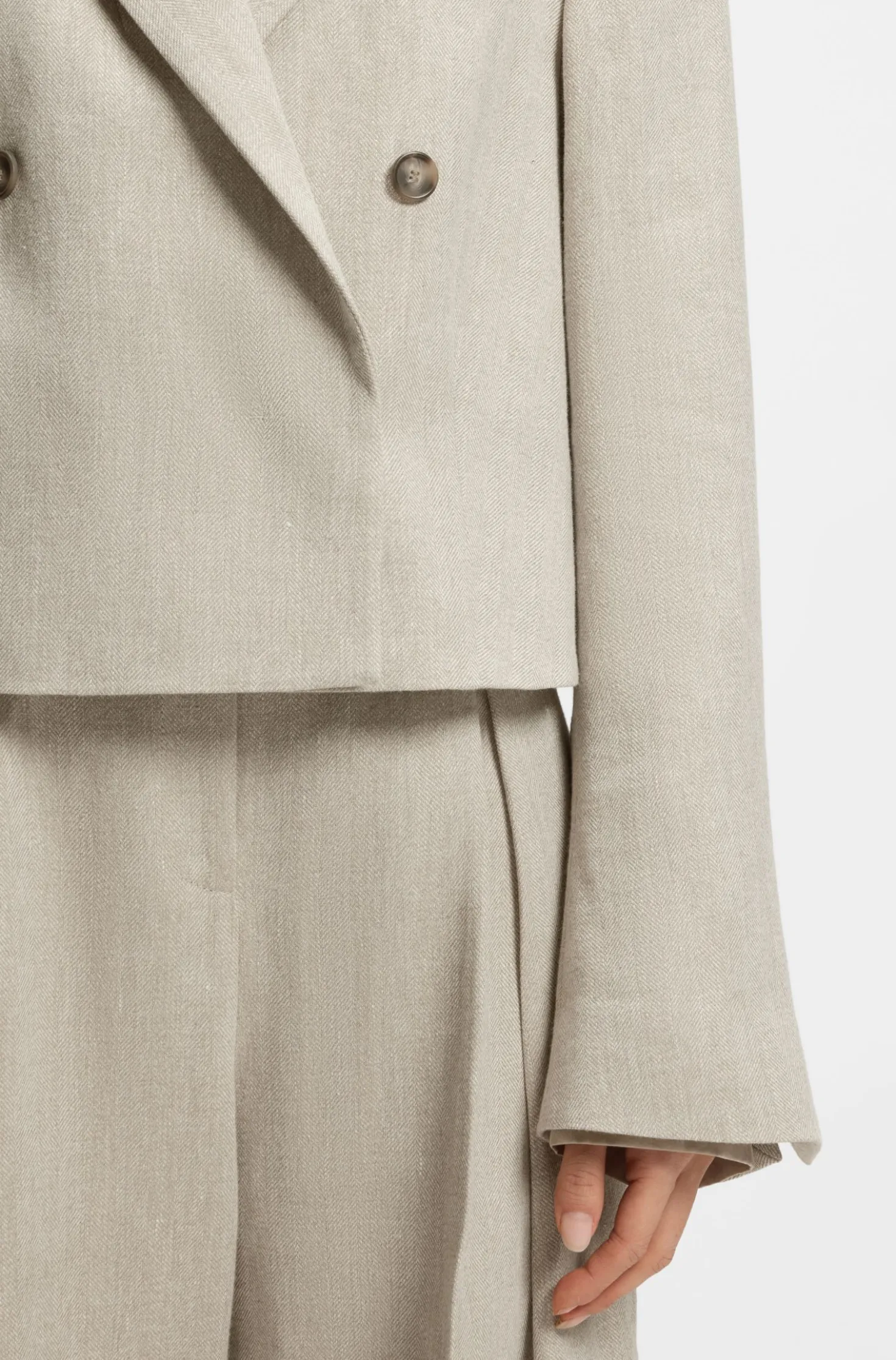 Oversized Blazer aus Fischgrät-Leinen-Mix