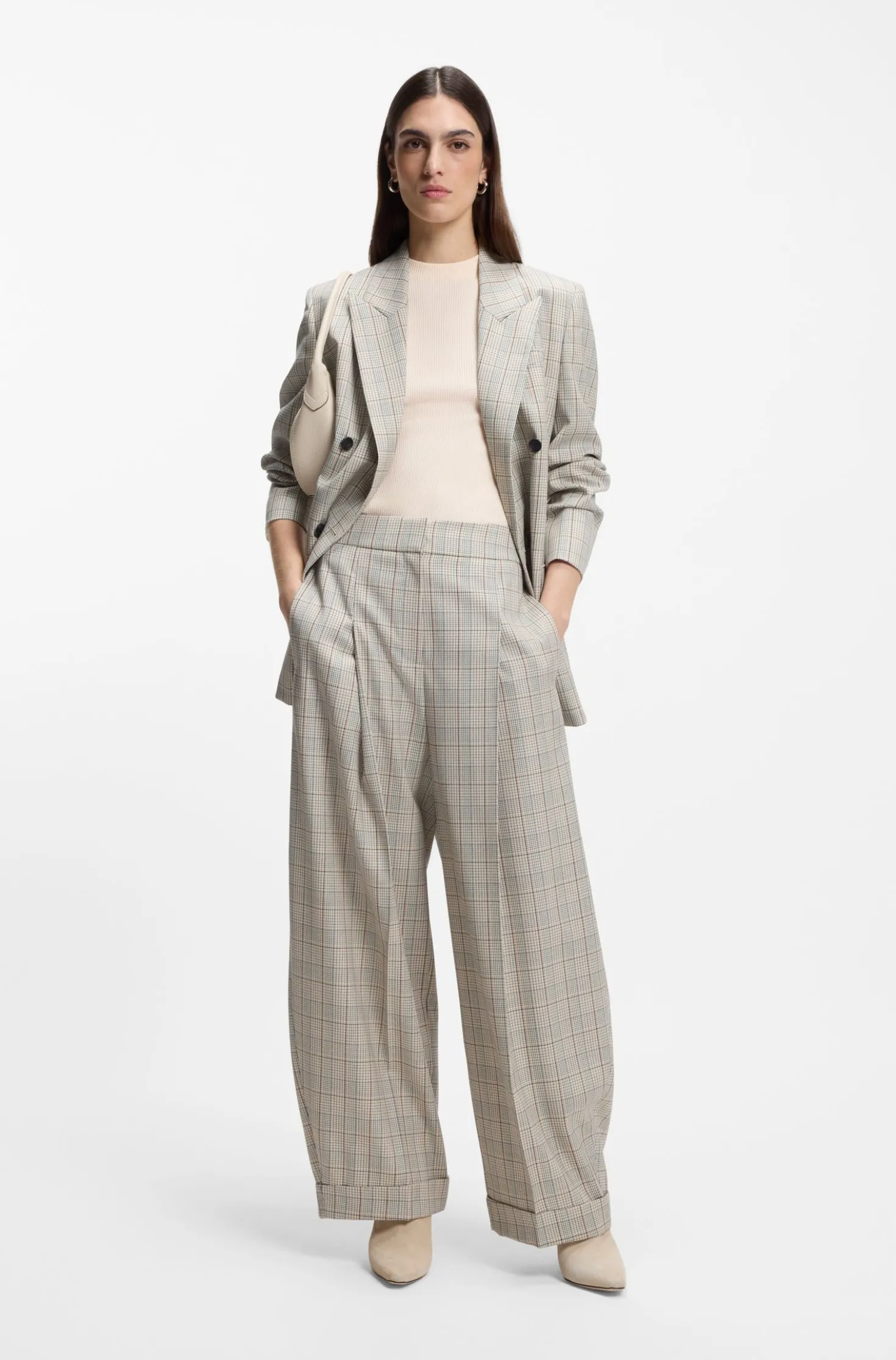 Oversized Hose aus karierter Stretch-Wolle