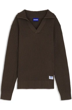 Oversized Pullover mit Waffelstruktur und Johnny-Kragen