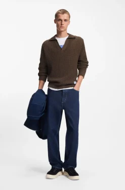 Oversized Pullover mit Waffelstruktur und Johnny-Kragen