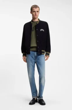 Oversize-Pullover aus gerippter Baumwolle mit College-Logo