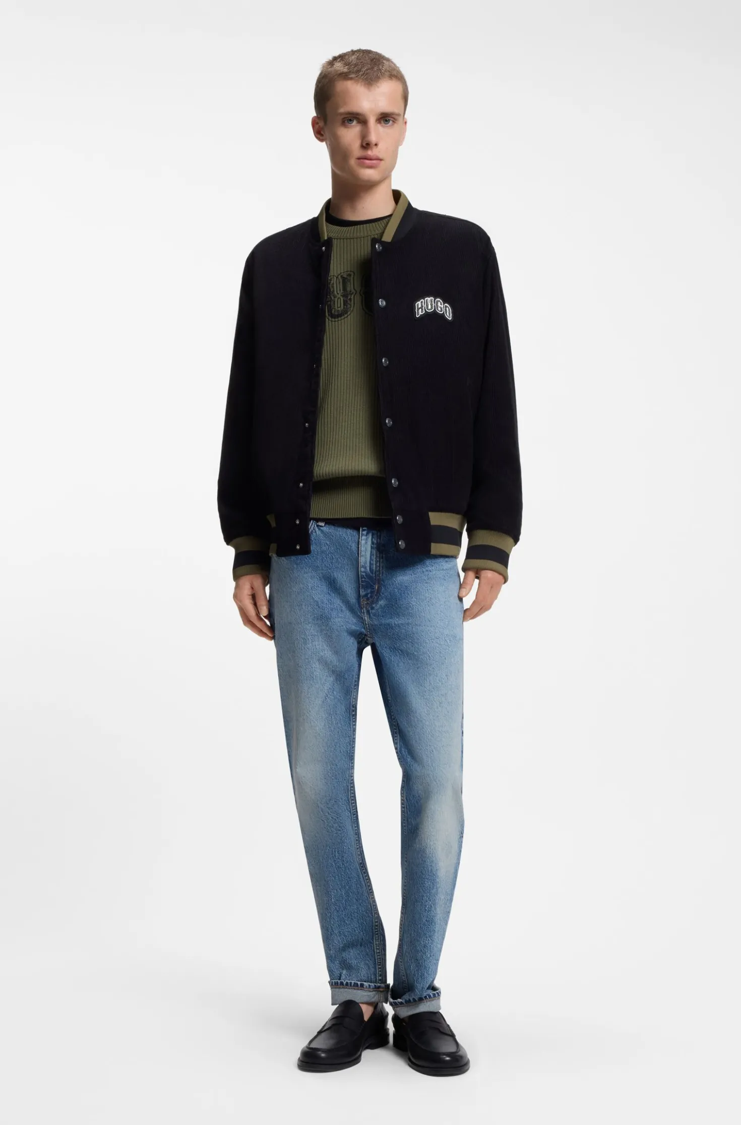 Oversize-Pullover aus gerippter Baumwolle mit College-Logo