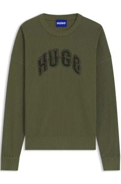 Oversize-Pullover aus gerippter Baumwolle mit College-Logo