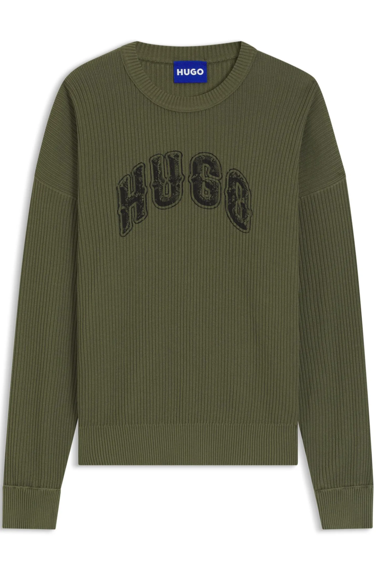Oversize-Pullover aus gerippter Baumwolle mit College-Logo