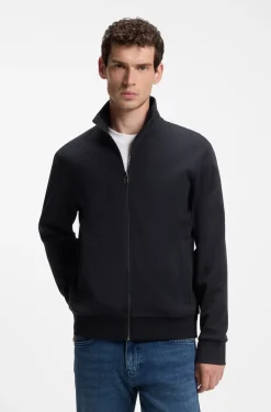 Piqué-Sweatshirt aus merzerisierter Stretch-Baumwolle mit Reißverschluss
