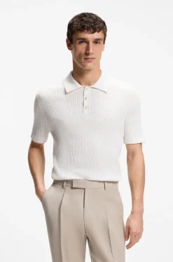 Polo-Pullover aus Baumwolle mit Kaschmir und Zopfmuster