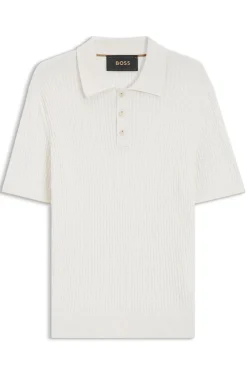 Polo-Pullover aus Baumwolle mit Kaschmir und Zopfmuster