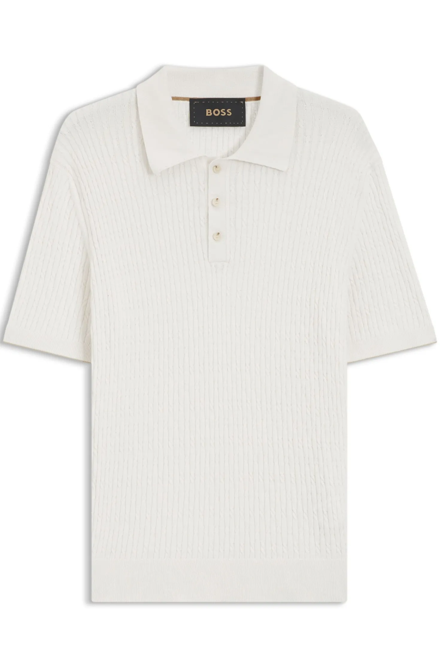 Polo-Pullover aus Baumwolle mit Kaschmir und Zopfmuster