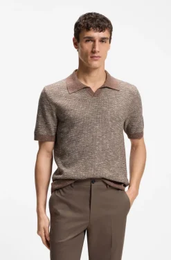 Polo-Pullover mit Johnny-Kragen aus Woll-Mix mit Seide und Baumwolle