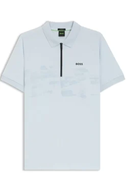 Poloshirt aus Baumwoll-Mix mit Reißverschluss und reflektierenden Grafiken