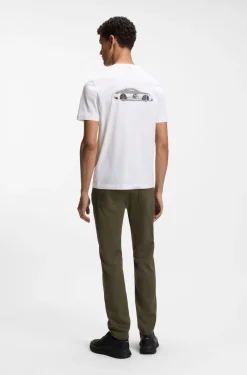 Porsche x BOSS T-Shirt aus merzerisierter Baumwolle mit Grafik-Print auf der Rückseite