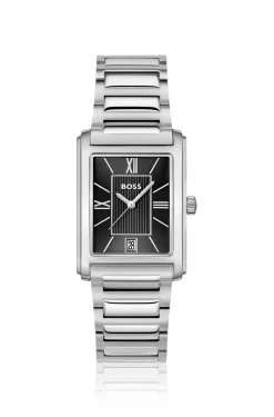 Principle Uhr mit schwarzem Zifferblatt und H-Gliederarmband