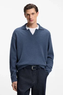 Pullover aus Schurwolle mit Johnny-Kragen