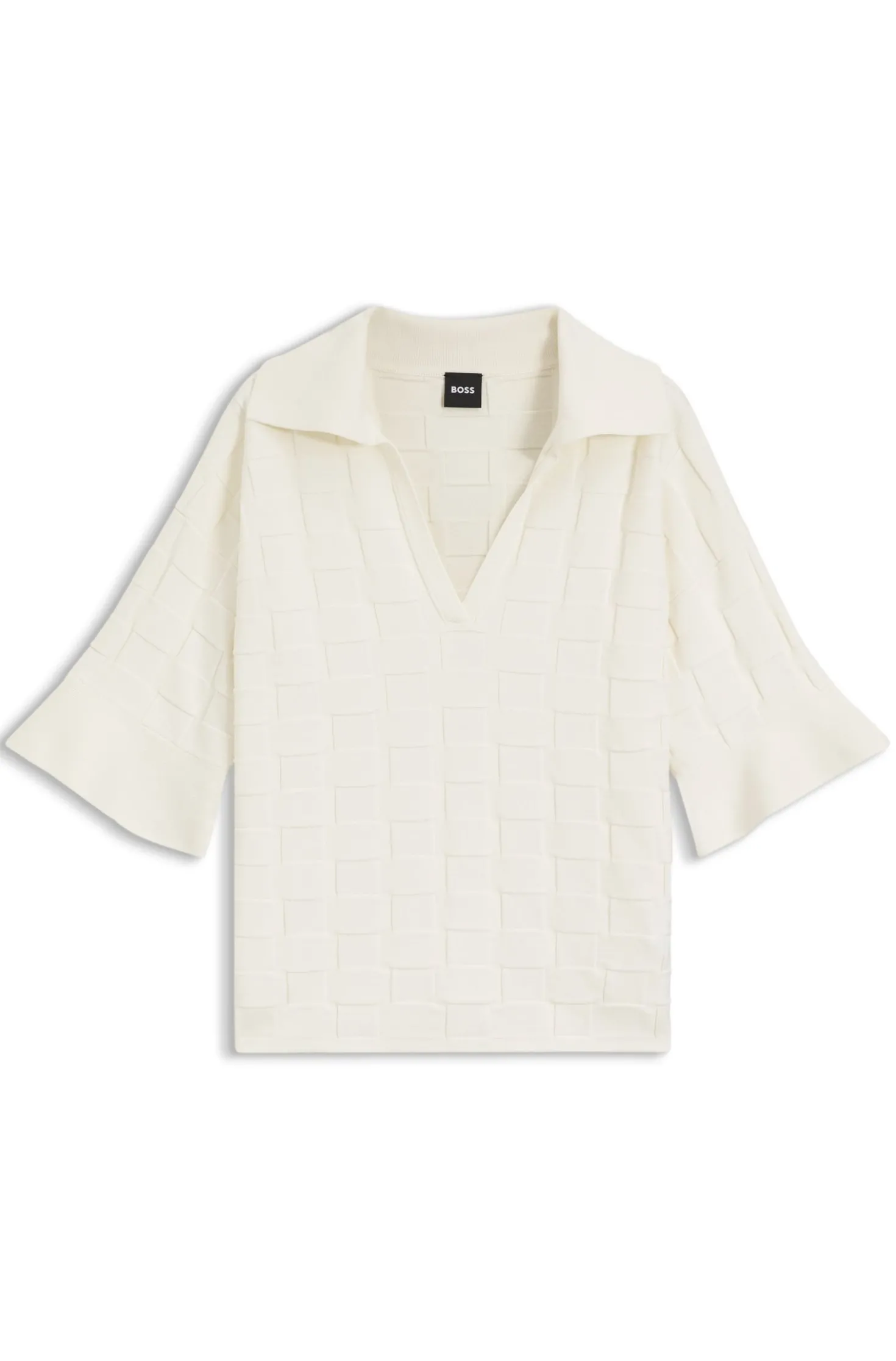 Pullover mit Johnny-Kragen und Karo-Struktur